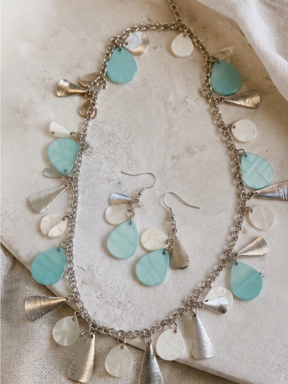Talbots Coastal Jewelry Set Necklace & Earrings | Aqua Shell  Boxed Set